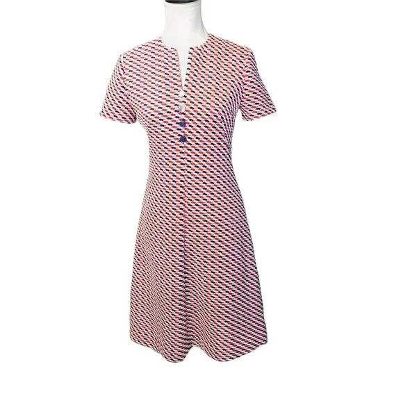 Vtg 60s 70s mod mcm double knit red white blue dress - Picture 2 of 8